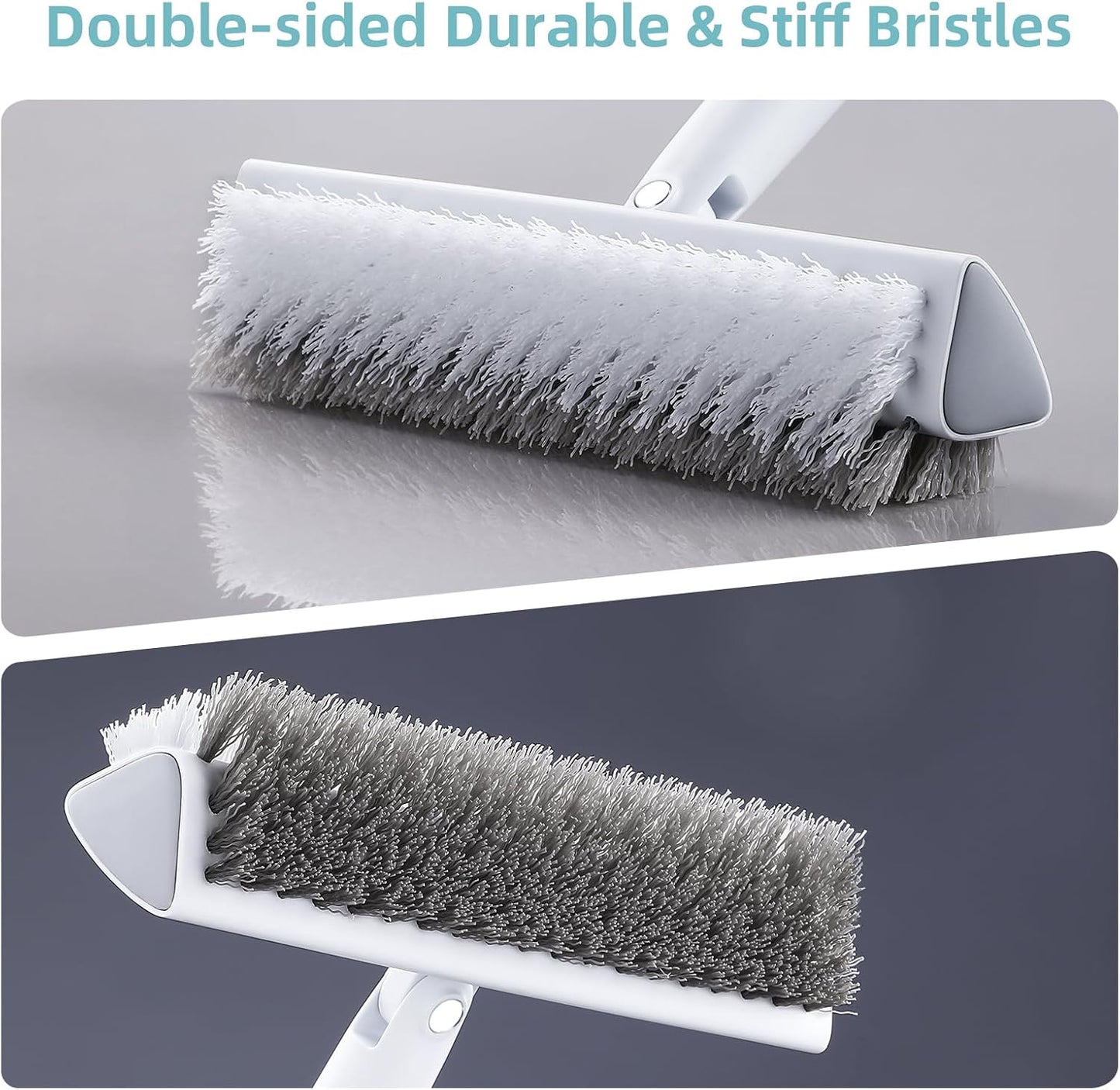 MOPALL Shower Brush for Cleaning with 55" Long Handle for Bathtub Scrubber | Dual sided Stiff Bristle, 180° Rotatable V Shape Head, Heavy Duty Stainless Steel Handle, for Tile, Patio/Deck/Garage/Corner