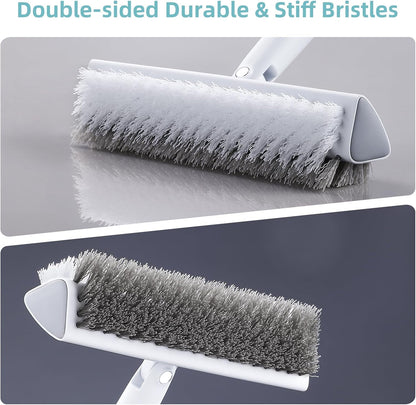 MOPALL Shower Brush for Cleaning with 55" Long Handle for Bathtub Scrubber | Dual sided Stiff Bristle, 180° Rotatable V Shape Head, Heavy Duty Stainless Steel Handle, for Tile, Patio/Deck/Garage/Corner