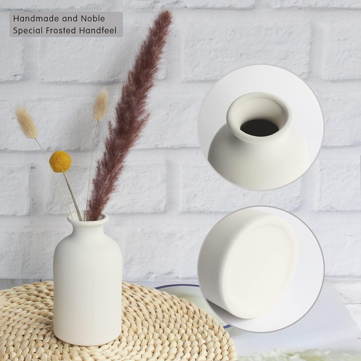YANLING 6 Pack White Vase Small Ceramic Vases for Decor, Bud Vases | for Centerpieces White Vases for Flowers Boho Home Decor, Pampas Grass Dried Flowers Vases