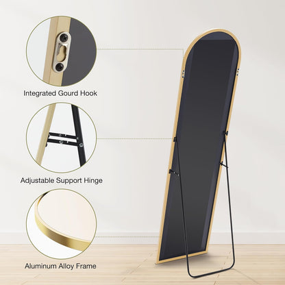 OLIXIS 64"x 21.5" Arched Mirror Full Length, Full Body Mirror with Stand, Hanging or Leaning for Wall, Floor Standing with Shatter-Proof Glass for Bedroom, Living Room, Long, Black