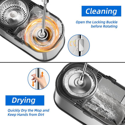 Spin Mop and Bucket with Wringer Set for Home,360° Mop and Bucket with Separate Clean and Dirty Water,Wet Dust Mop for Floor Cleaning with Extra Refills (Silver with 6 Pads)