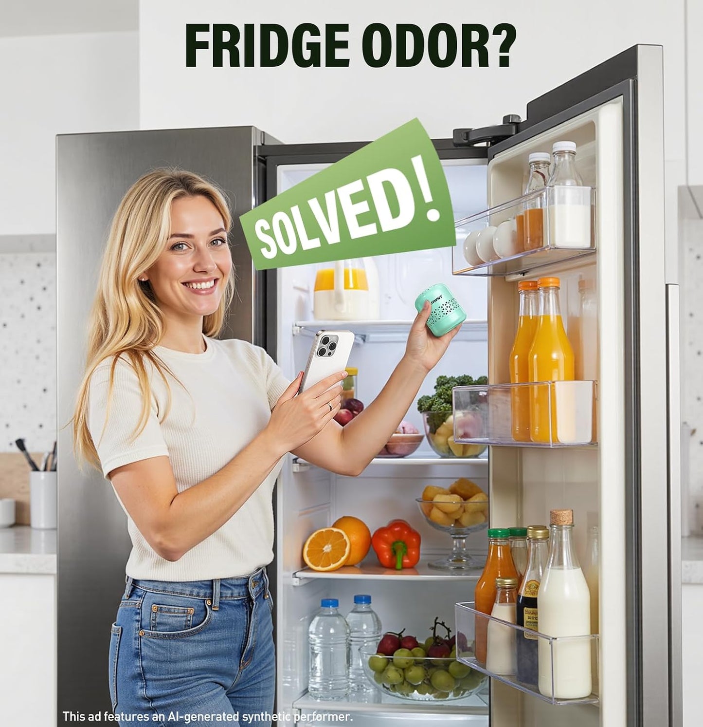 Fridge Deodorizer, Baking Soda Alternative for Refrigerator and Freezer, Long-Lasting Odor Eliminator for Smelly Fridge, Compact Kitchen Essential for Home, Apartment and RV