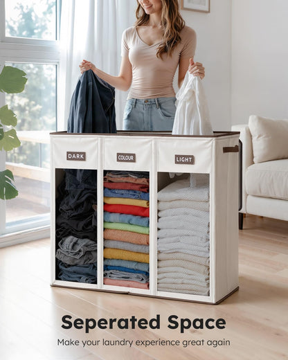 SOLEDI 180L Laundry Hamper 3 Section, Extra Large Laundry Hamper with Lid, Dirty Clothes Hamper with Sturdy Handle, Large Laundry Basket Organizer for Laundry Room, Bedroom, Hampers for Laundry