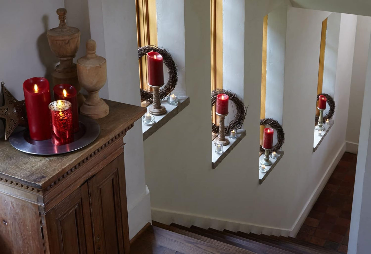 Luminara Realistic Flameless LED Set of 3 Ivory Pillar Candles, Home Safe Moving Flame Melted Top Illumination, Battery Operated Remote Control w/Timer