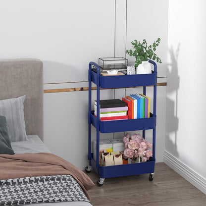 Sywhitta 4-Tier Plastic Rolling Utility Cart with Handle, Multi-Functional Storage Trolley for Office, Living Room, Kitchen, Movable Storage Organizer with Wheels, Black