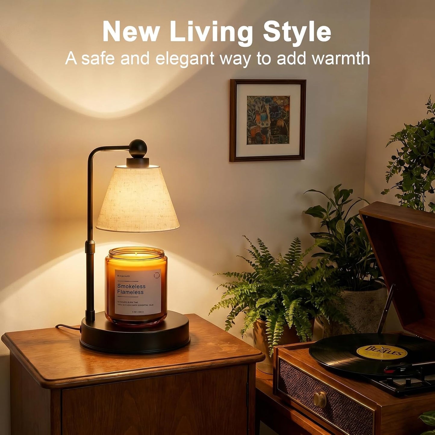 Candle Warmer Lamp with Timer, Modern Farmhouse Candle Warmer, Height Adjustable & Dimmable Electric Candle Warmer Lamp, Includes 2 Bulbs, Birthday Gift for Women, Mom, Housewarming - Flaxen