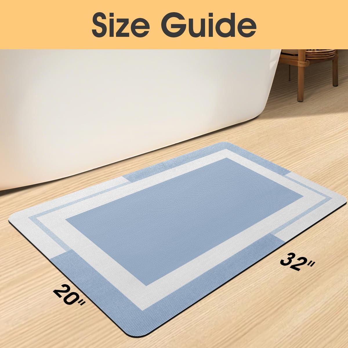 ACCUMTEK Non Slip Bath Mat, Thin Bathroom Rugs Fit Under Door, Quick Dry Bath Mats, Machine Washable Bath Rugs for Bathroom, Bathtub & Kitchen, Grey/Bordered/24 x17