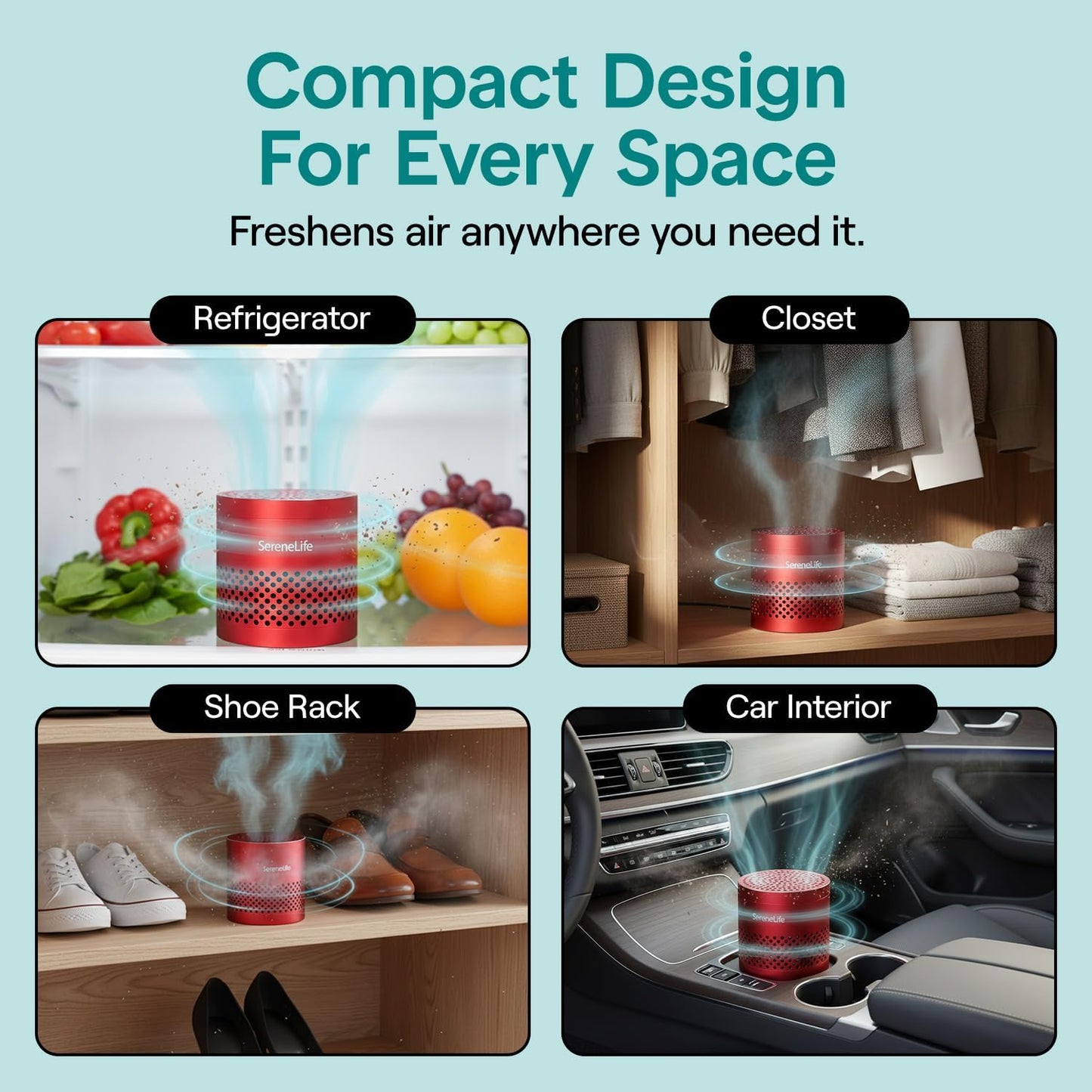 SereneLife Fridge Deodorizer & Odor Eliminator, Multi-Use Refrigerator Deodorizer Aluminum Pod for Freezer, Closet, Car, Shoes & Enclosed Spaces, Compact, Reusable & Lasts Up to 10 Years (Gray)
