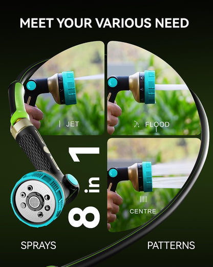 RAINPOINT Hose Sprayer Nozzle Heavy Duty - 8 Spray Patterns Garden Hose Nozzle with Adjustable Flow Control for Watering Plants, Washing Cars,Washing Pets, Thumb Control (Green)