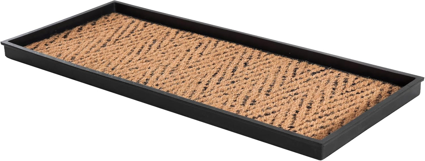 Anji Mountain Heavy Duty Waterproof Rubber Shoe Storage Mat Organizer/Boot Storage Tray Multi Use for Entryway with Coir, Tan Insert, Fits 4 Pair (46.5" Wide)