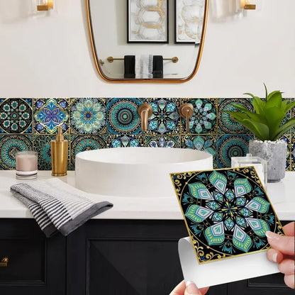 10PCS Peel and Stick Tile Backsplash Stickers, 4"x4" DIY Backsplash Mandala Style Stickers for Kitchen & Bathroom, Self-Adhesive Removable Waterproof Tile Decals for Home Decor