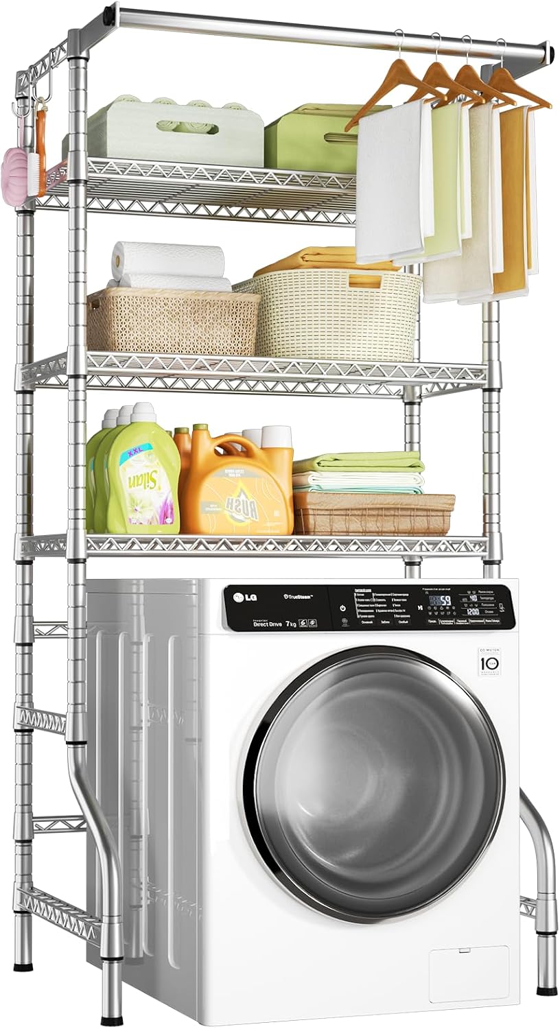 Ulif U11 Over Washer and Dryer Shelves, 3 Tiers Laundry Room Storage and Organizer Standing Shelf, Metal Freestanding Clothes Drying Rack, 33.9" W x 19.7" D x 77.6" H, Black