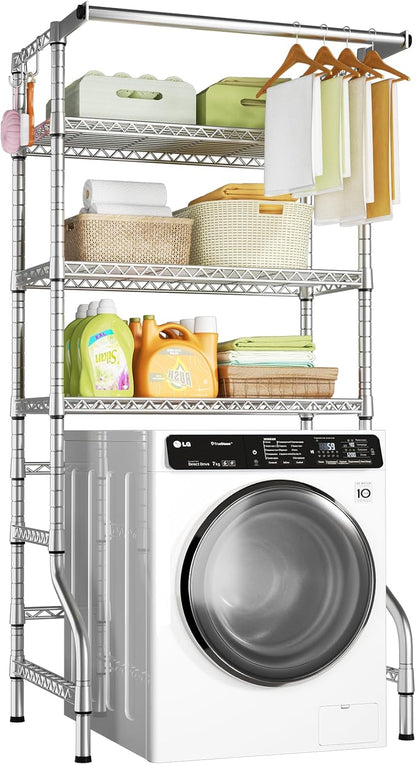Ulif U11 Over Washer and Dryer Shelves, 3 Tiers Laundry Room Storage and Organizer Standing Shelf, Metal Freestanding Clothes Drying Rack, 33.9" W x 19.7" D x 77.6" H, Black