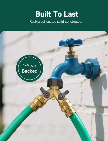 STMOUTUO Heavy Duty Solid Brass RV Water Hose & Garden Hose Splitter. | 3/4 Inch 2-Way Y Connector with Double Shut Off Valves | Rust-Resistant, Zero Leak Design.