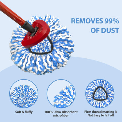 2-Tank Spin Mop Replacement Head, 3 Pack Mop Head Replacement, Microfiber, Machine Washable, Easy to Replace and Deep Cleaning