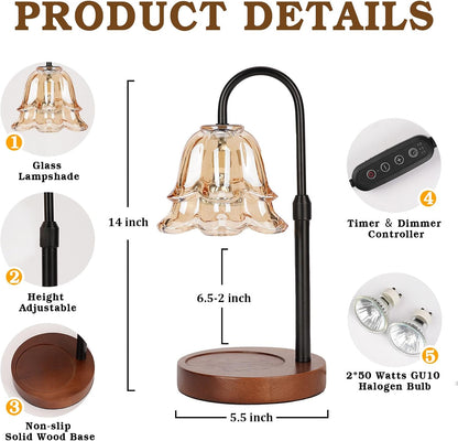 Funistree Flower Candle Warmer Lamp with Timer & Dimmer, Adjustable Height Candle Warmer, Christmas Birthday Gifts for Women Mom, House Warming New Home Decor, Wax Warmer with 2 Bulbs for Jar Candles