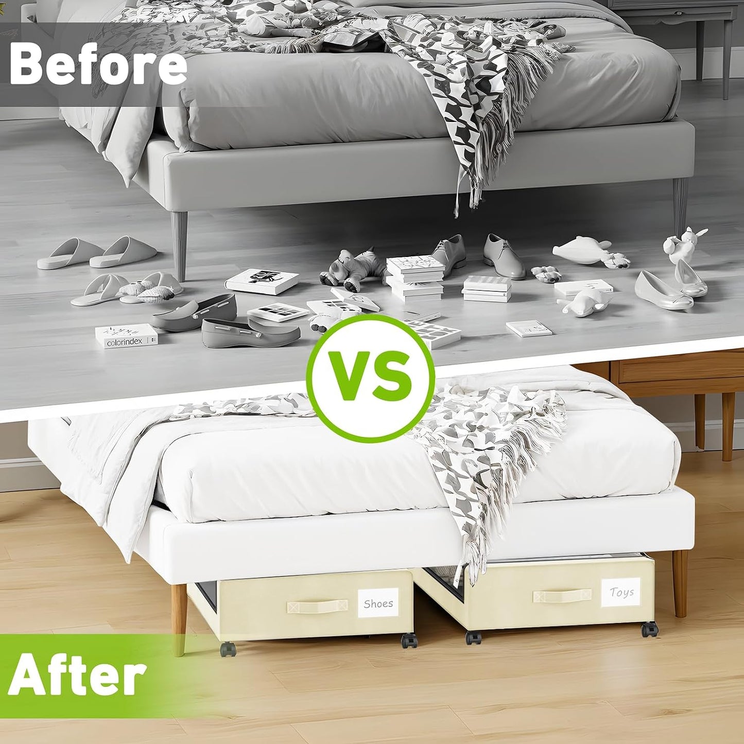 Molutsody Under Bed Storage with Wheels, 2-Pack Underbed Storage Containers with Clear Lids, Under Bed Shoe Storage Organizer, Rolling Under the Bed Storage Bins for Clothes Shoes Blankets (Black)