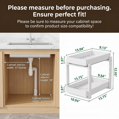 Bamboo Under Sink Organizer Adjustable Height 2 Tier Bathroom Organizer Pull Out Cabinet Storage Kitchen Heave Duty Wood Slide Ou Shelf for Kitchen Bathroom (Black, 2 Packs) (Black, 2 Pack)