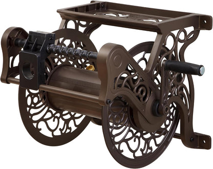 Liberty Garden 708 Steel Decorative Wall Mount Garden Hose Reel, Holds 125-Feet of 5/8-Inch Hose - Bronze