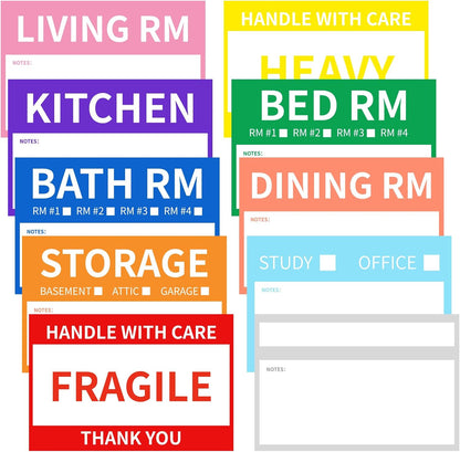 Ououstate Moving Stickers, 6 x 4 Inches Color-Coded Packing Box Labels 10 Designs with Fragile 、Heavy and Blank Customizable Labels (6 * 4IN)
