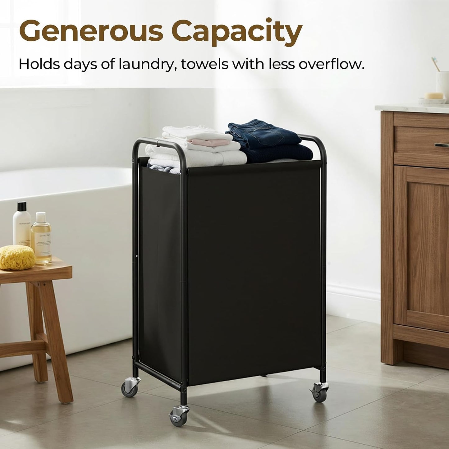 GRANNY SAYS 2 Section 130L Laundry Sorter, Large Laundry Hamper Basket with Wheels and Handles, Durable and Sturdy Rolling Cart for Laundry Room, Hotel, Bedroom, Beige