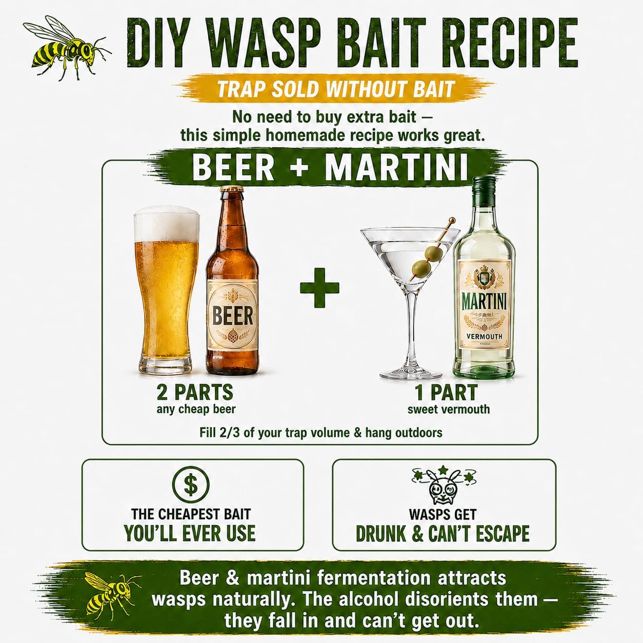 Wasp Trap Outdoor Hanging 3 Pack – Reusable Yellow Jacket & Hornet Catcher, No-Escape Funnel Design, Chemical-Free for Patio Garden BBQ Yard