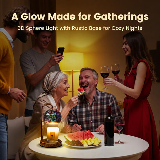 Glocusent Candle Warmer Lamp with Timer, Dimmable, Adjustable Retro 2 Bulbs | 3D Glass Globe with Firework Patterns, retro Candle Warmer Lamp for Jar Candles, Gifts for Women/Mom/Her, New Home Decor
