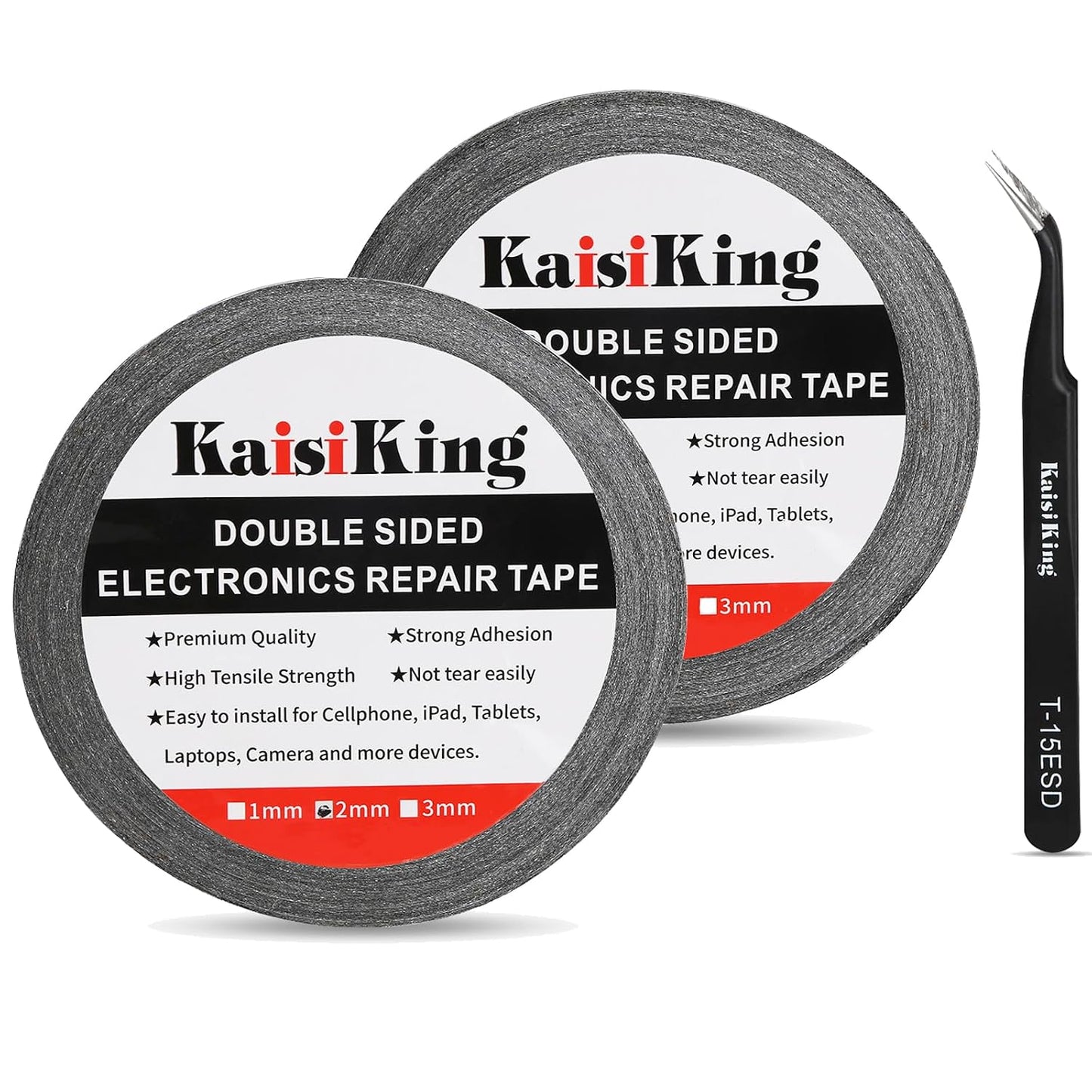 Kaisiking 2mm LCD Repair Tape for Phone Screen, Adhesive Tape with 1 Tweezers for Cell Phone, iPad, Tablets, Laptops, Camera