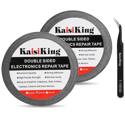 Kaisiking 2mm LCD Repair Tape for Phone Screen, Adhesive Tape with 1 Tweezers for Cell Phone, iPad, Tablets, Laptops, Camera