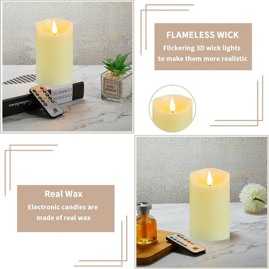 Flameless Candles, Battery Operated Candles with Remote and Timer, 3" x 4", Set of 2, LED Candles Flickering Electric Pillar Candles, Ivory Real Wax for Home Wedding Birthday Decoration