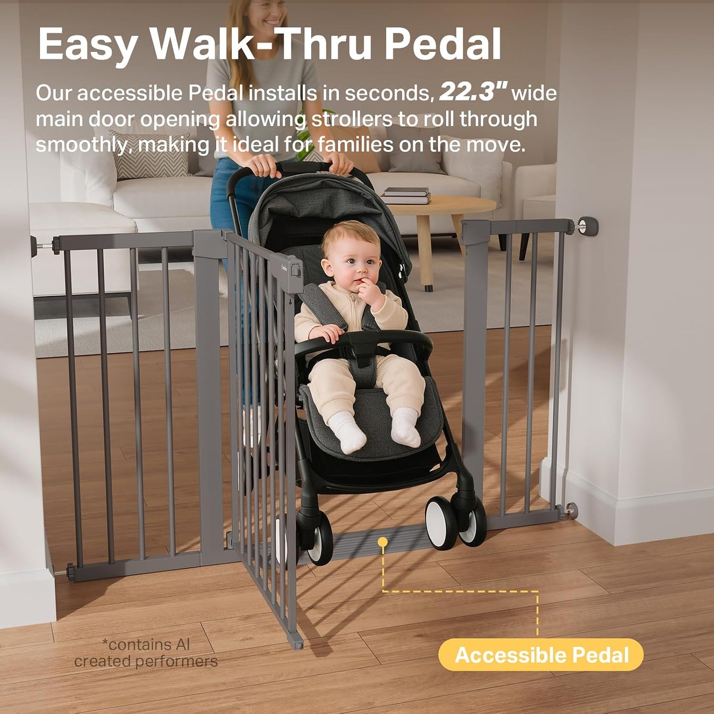Cumbor 29.7-48" Baby Gate for Stairs, Mom's Choice Awards Winner-Dog Gate for Doorways, Auto Close Safety Pet Gate for Dogs Indoor, Easy Install Pressure Mounted Child Gate with Walk Thru Door, Brown