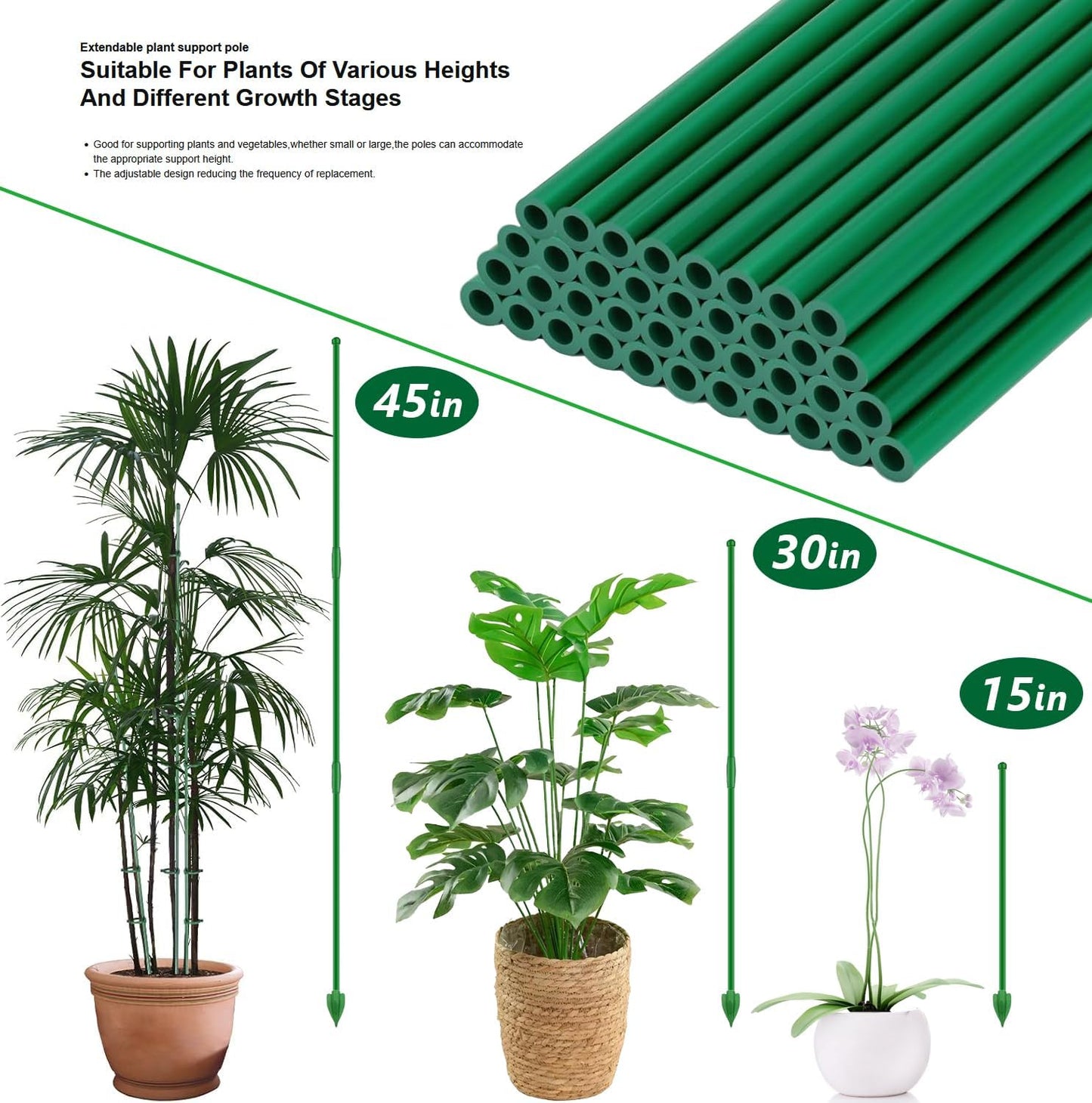 20Pcs Plant Stakes 17inch, Toylin Adjustable Length Plant Support Stake Green Orchid Stick with Clips for Indoor Outdoor,Garden Pole for Potted Orchid Tomato Vegetables