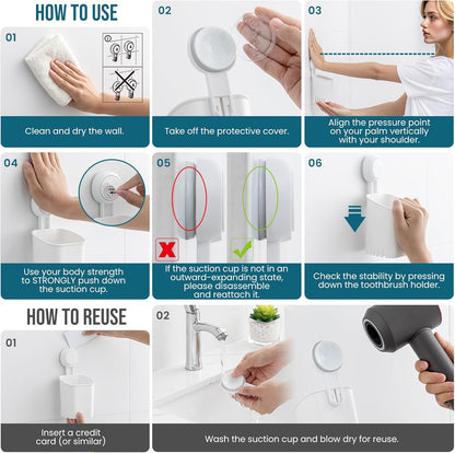 TAILI Upgraded Bathroom Mirror Suction Cup Toothbrush Holder with Razor Hook, Visible Safety Indicator, Large Capacity Inverted Trapezoid Design, Removable Shower Caddy for Toothbrush, Toothpaste, etc