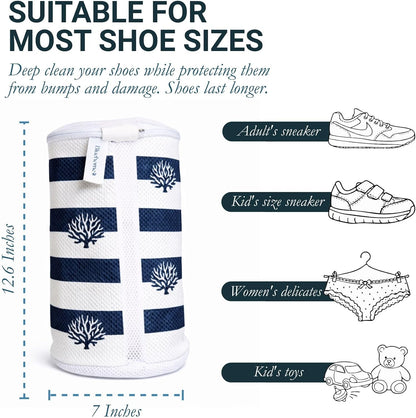 Shoe Washing Machine Bags (2-Pack) – Laundry Bag for Sneakers, Protect Shoes & Washer, Durable Thick Chenille, Reinforced Zipper, Includes Sneaker Brush – Bluehome