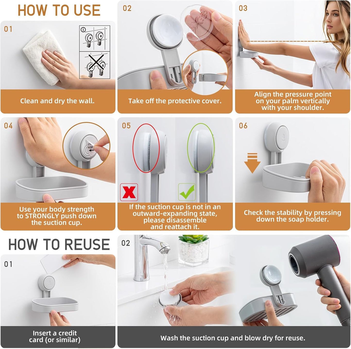 LEVERLOC Soap Dish Holder for Shower Suction Cup Wall Mounted Self Draining NO-Drilling Removable Bar Soap Sponge Holder for Bathroom Bathtub Kitchen Sink Waterproof Strong Vacuum Suction Adhesion