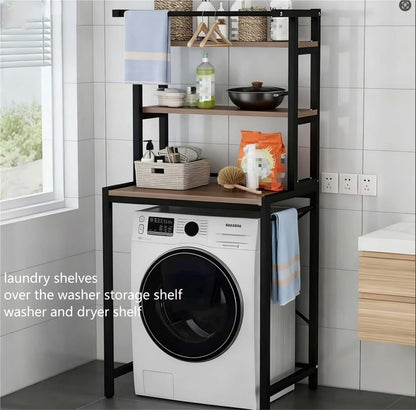 Over The Washer Storage Shelf – Space-Saving Laundry Organizer, Sturdy Bathroom Rack for Tidy Home Essentials(Black,2-T)