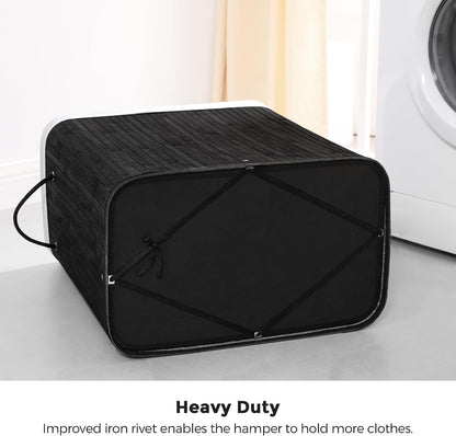 SONGMICS Laundry Hamper with Lid, Bamboo Launry Basket with Handles, Foldable Storage Basket for Laundry Room, Bedroom, 100L, Brown ULCB063K02