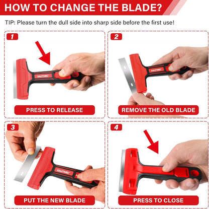 HAUTMEC Razor Blade Scraper Tool, 4" Wider Scraper Tool with 20 Extra Carbon Steel Blades, Razor Scraper for glass scraper, Adhesive, Label, Sticker from Window, Glass, Tile, Floor, Stove 25033