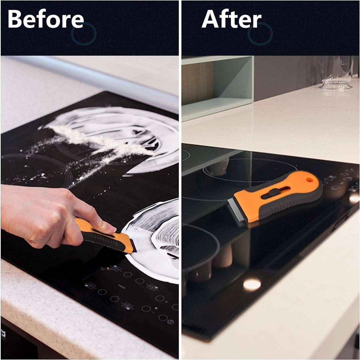 CANOPUS Glass ceramic plate scraper with 10 metal blades, does not scratch the surface, very resistant, razor blade scraper for removing labels, stickers, windows, mirrors, floor cleaning