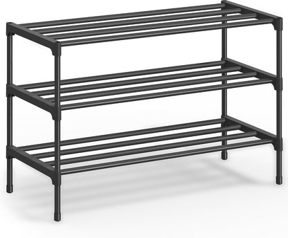 SONGMICS 2-Tier Shoe Rack for Closet, Compact Metal Shoe Organizer Shelf for Entryway, Bedroom, Small Spaces, Stackable, 11.8 x 24.5 x 12.2 Inches, Black ULSA122BH01