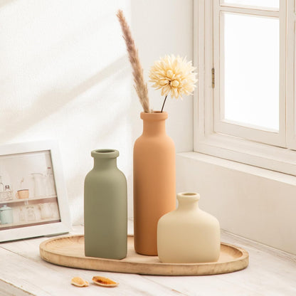 Bud Vase - Flower Vase Set - Decorative Vases - Ceramic Small Vase Set of 3 for Centerpieces - Ice Creak for Decor - Modern Decoration Vases for Home Farmhouse Table Office, Mini Vase by Lyeec