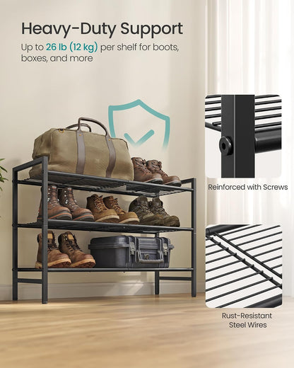 SONGMICS Metal Shoe Rack, Free Standing Shoe Organizer for Entryway Closet Garage Small Spaces, Heavy-Duty Slim Steel Storage Shelf, 8-Tier, Fits 16-24 Pairs, Bronze ULMR028A01
