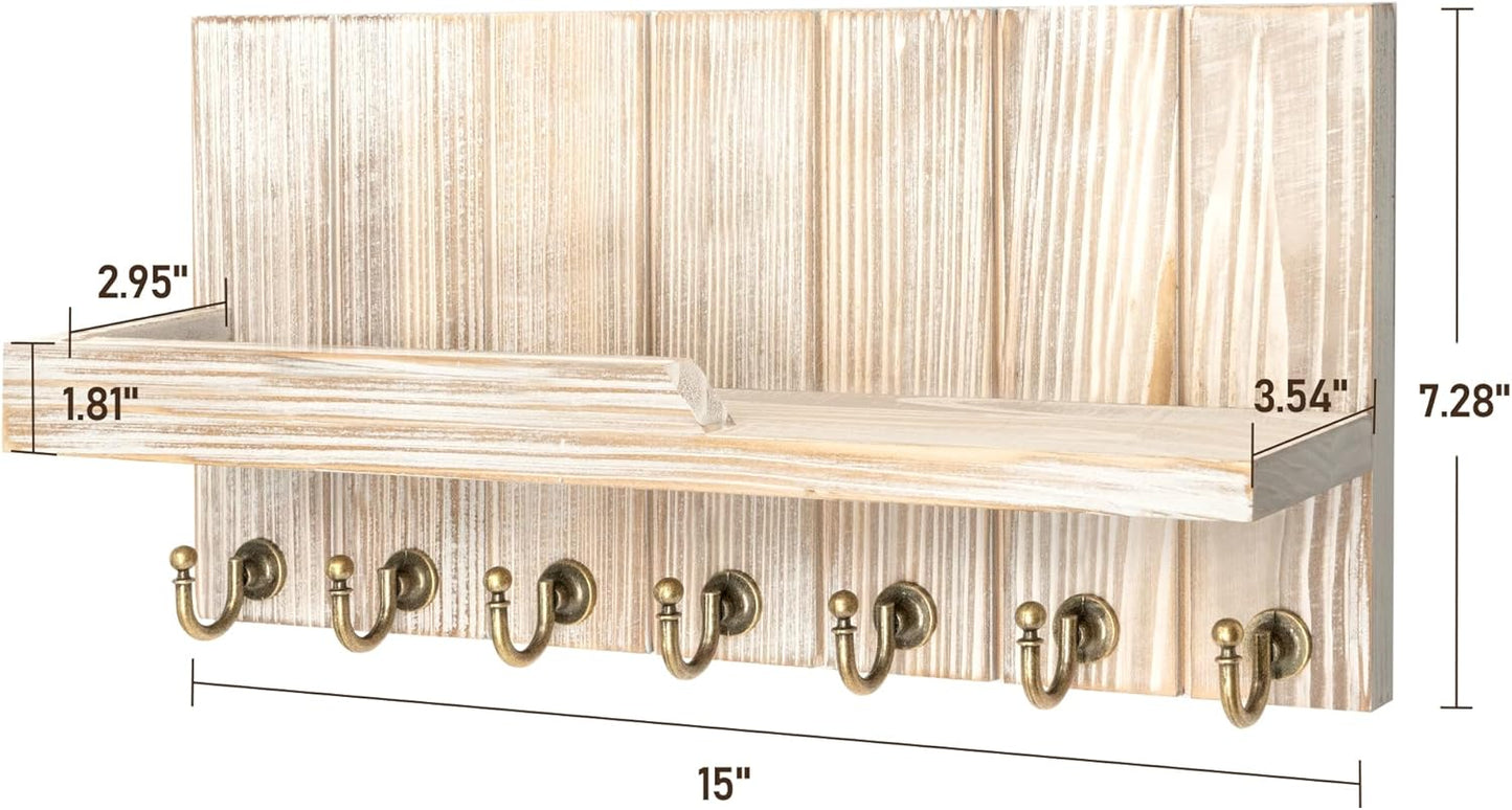 Rebee Vision Decorative Key Holder Wall Mount - Rustic Key Holder for Wall with Shelf and Mail Organizer for Living Room Decor - Home Essentials for Home Improvement (Brown, 3.54" x 10" x 7.28")