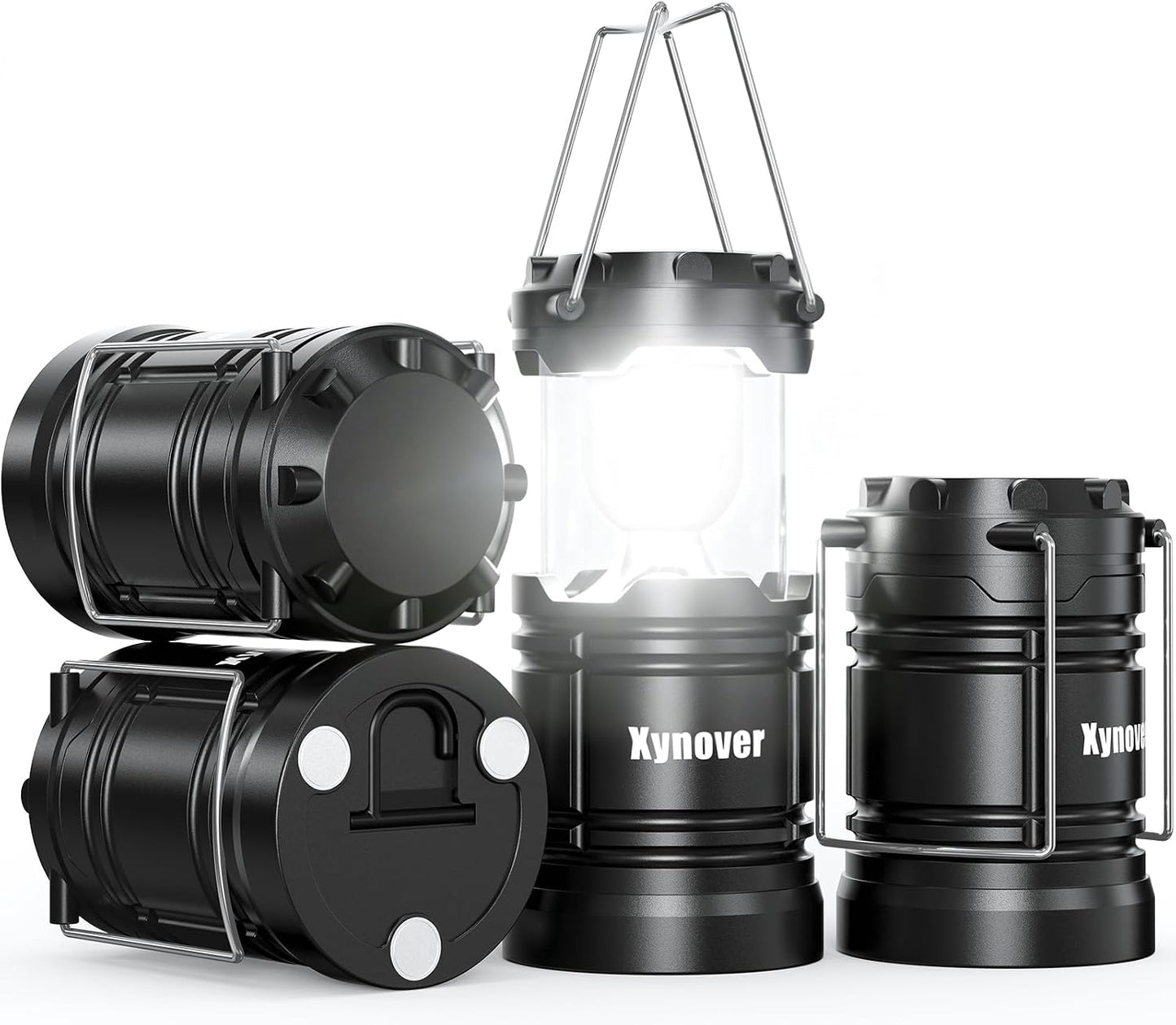 4-Pack Solar Camping Lanterns,Rechargeable LED with USB/Solar/AA Battery,Magnetic Base,Hanging Hook,Collapsible, Waterproof for Emergency, Hiking,Hurricane,Campsites,Lanterns for Power Outages