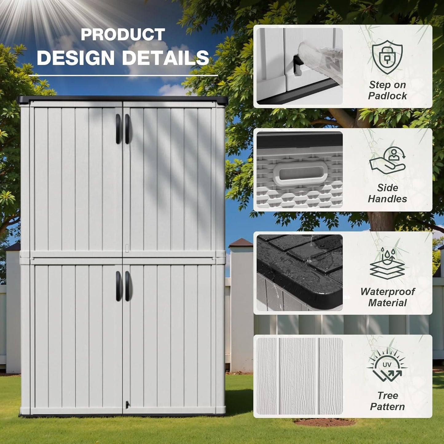 Greesum Outdoor Storage Cabinet, 26 CUFT Deck Box Without Shelves, Waterproof Plastic Storage Shed for Patio Cushions, Gardening Tools, Lockable and Sidehandles, UV Resistant, Beige