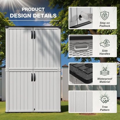 Greesum Outdoor Storage Cabinet, 26 CUFT Deck Box Without Shelves, Waterproof Plastic Storage Shed for Patio Cushions, Gardening Tools, Lockable and Sidehandles, UV Resistant, Beige