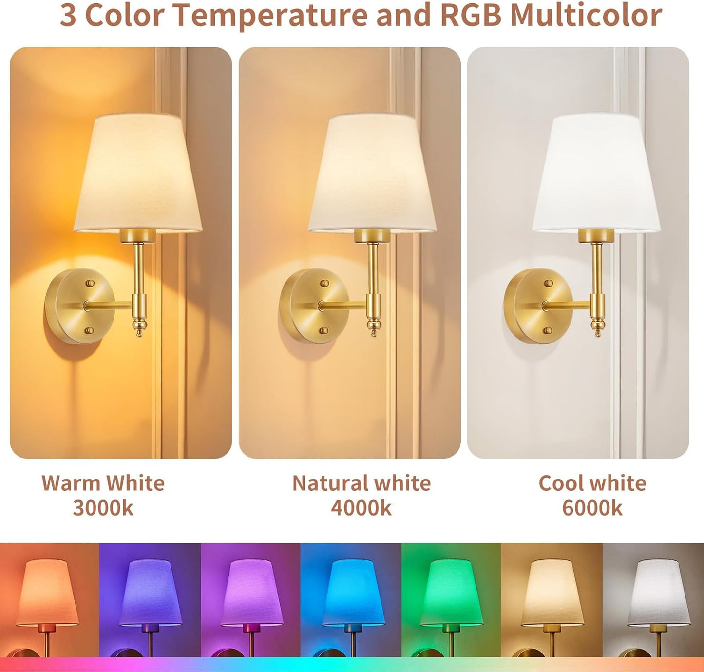 Battery Operated Wall Sconces Set of Two, Rechargeable Wireless Wall Lights with RGB Dimmable Magnetic Bulb and Remote,15 Colors Options Wireless Wall Lamps for Bedroom Living Room Hallway -black