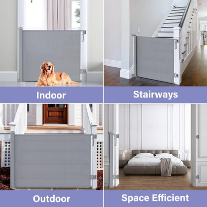 PRObebi Retractable Dog Gate for the House Extends to 54" Wide 34" Tall, Gates for Baby Indoor, Stair Gate for Outdoor, Staris, Hallways, Doorways, Deck, Porch, Need Drilling