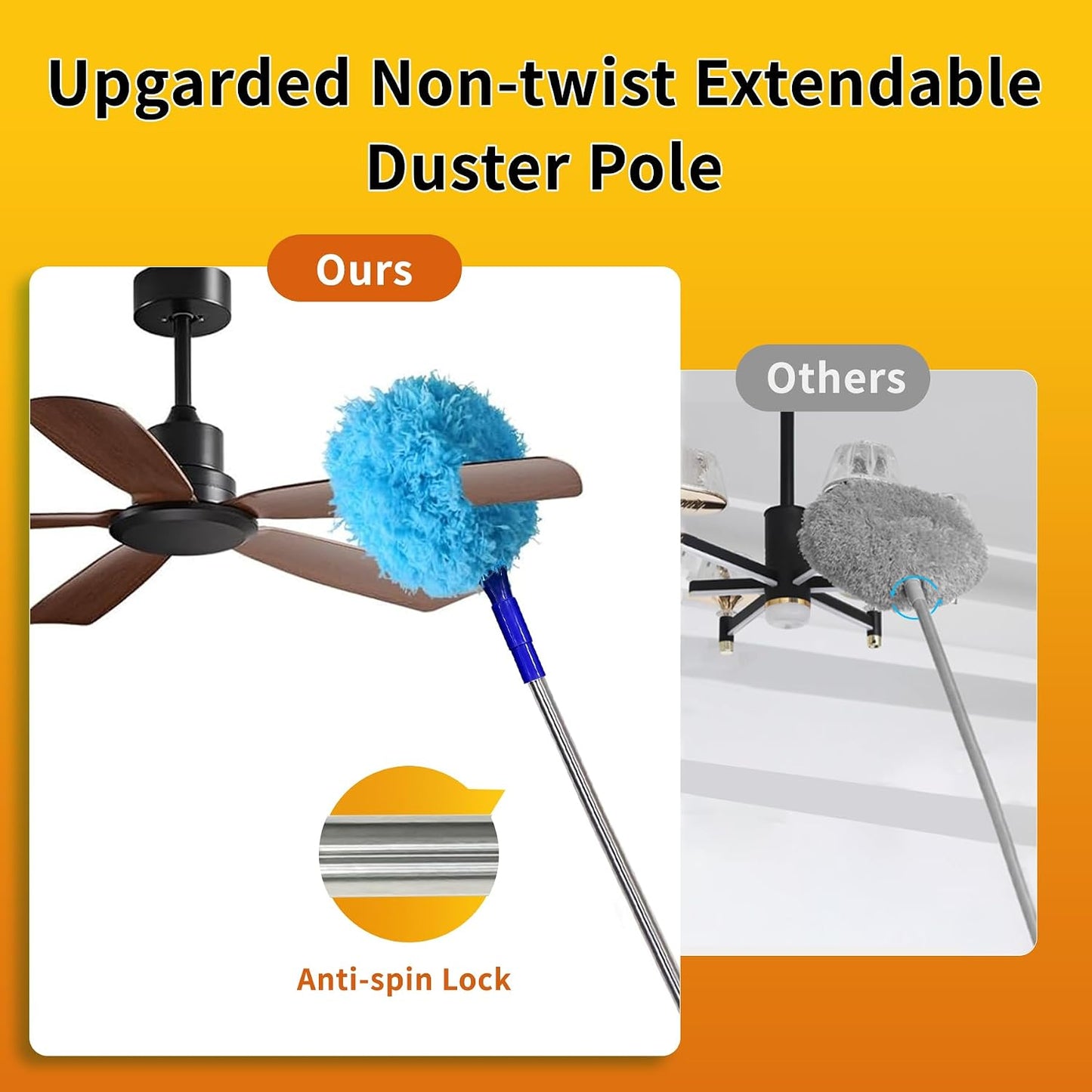 Tiumso Dusters for Cleaning,Microfiber Feather Duster 5-in-1 Kit, Duster with Extension Pole 100 Inches, Cobweb Duster, Microfiber Dusters for High Ceilings and Fans, Blinds and Cars