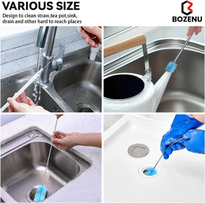 Flexible Drain Brush, 66 Inch Long Double Ended Hose Pipe and 58 Inch Tube Cleaning Brush and 2 Pack 8 Inch Straw Cleaner Brush
